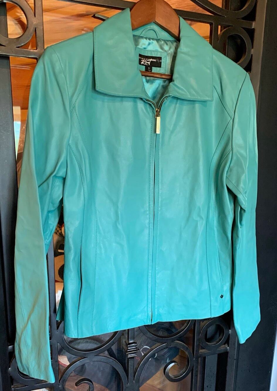 Vintage Black Rivet G-III Aqua Turquoise Genuine Leather Jacket M